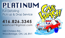 Platinum Car Wash Business Cards